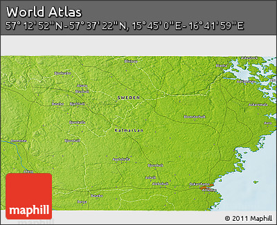 Physical 3D Map of the Area around 57° 25' 7" N, 16° 13' 30" E