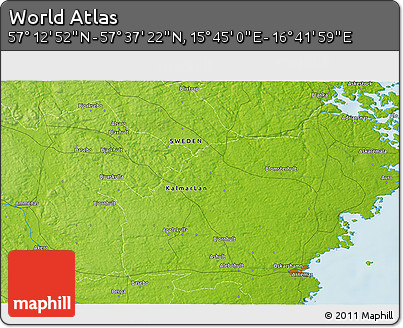 Physical 3D Map of the Area around 57° 25' 7" N, 16° 13' 30" E