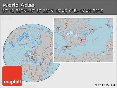 Gray Location Map of the Area around 57° 25' 7" N, 16° 13' 30" E, hill shading