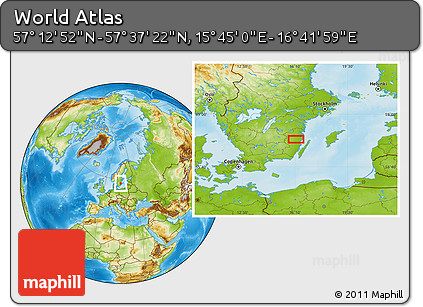 Physical Location Map of the Area around 57° 25' 7" N, 16° 13' 30" E