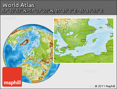 Physical Location Map of the Area around 57° 25' 7" N, 16° 13' 30" E