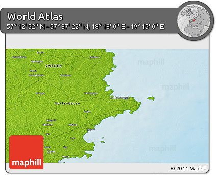 Physical 3D Map of the Area around 57° 25' 7" N, 18° 46' 29" E