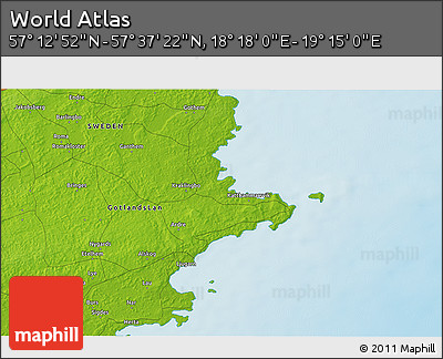 Physical 3D Map of the Area around 57° 25' 7" N, 18° 46' 29" E