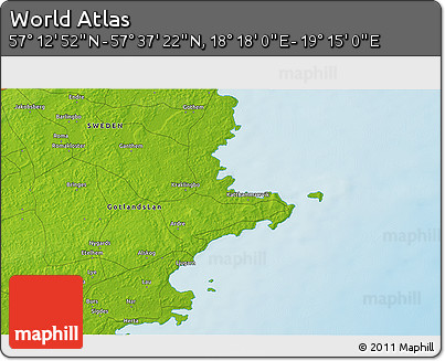 Physical 3D Map of the Area around 57° 25' 7" N, 18° 46' 29" E