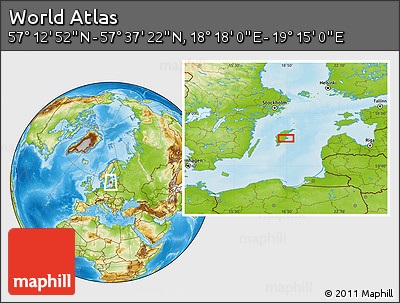 Physical Location Map of the Area around 57° 25' 7" N, 18° 46' 29" E