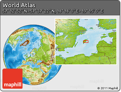 Physical Location Map of the Area around 57° 25' 7" N, 18° 46' 29" E