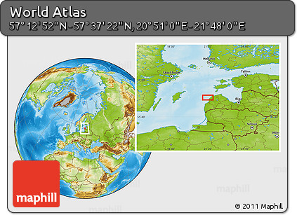 Physical Location Map of the Area around 57° 25' 7" N, 21° 19' 30" E