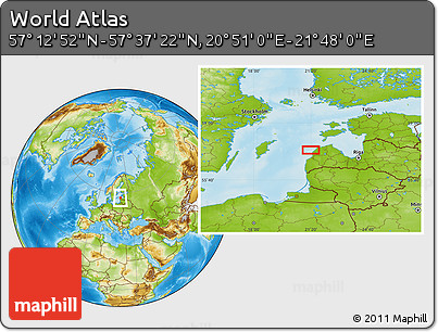 Physical Location Map of the Area around 57° 25' 7" N, 21° 19' 30" E