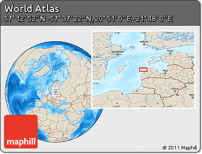 Shaded Relief Location Map of the Area around 57° 25' 7" N, 21° 19' 30" E