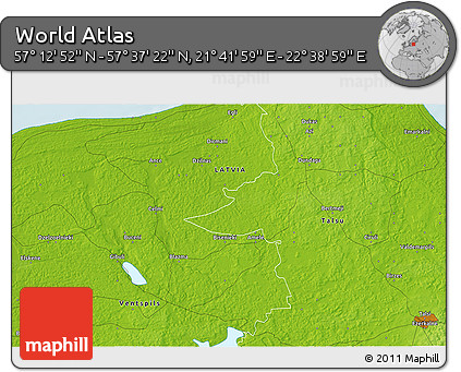 Physical 3D Map of the Area around 57° 25' 7" N, 22° 10' 29" E