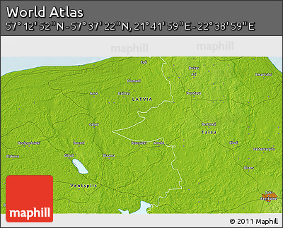 Physical 3D Map of the Area around 57° 25' 7" N, 22° 10' 29" E