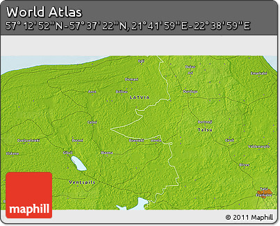 Physical 3D Map of the Area around 57° 25' 7" N, 22° 10' 29" E