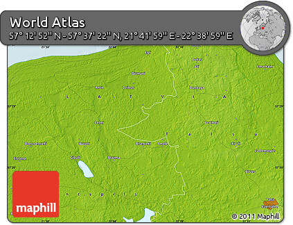 Physical Map of the Area around 57° 25' 7" N, 22° 10' 29" E