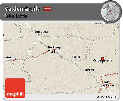 Shaded Relief Panoramic Map of Valdemārpils