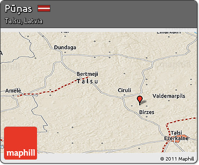 Shaded Relief Panoramic Map of Pūņas