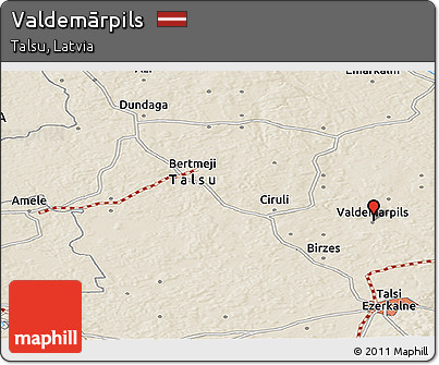 Shaded Relief Panoramic Map of Valdemārpils