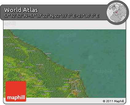 Satellite 3D Map of the Area around 57° 25' 7" N, 23° 1' 29" E