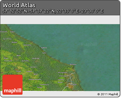 Satellite 3D Map of the Area around 57° 25' 7" N, 23° 1' 29" E