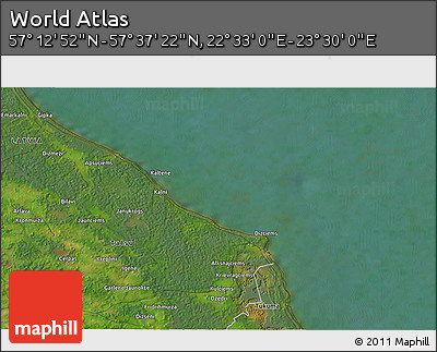 Satellite 3D Map of the Area around 57° 25' 7" N, 23° 1' 29" E