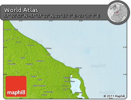 Physical Map of the Area around 57° 25' 7" N, 23° 1' 29" E