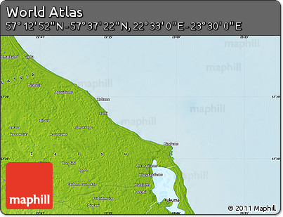 Physical Map of the Area around 57° 25' 7" N, 23° 1' 29" E