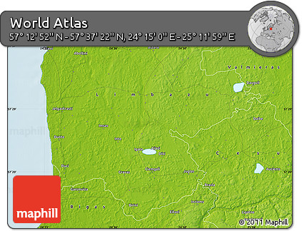 Physical Map of the Area around 57° 25' 7" N, 24° 43' 30" E