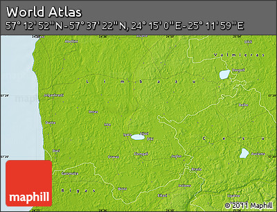 Physical Map of the Area around 57° 25' 7" N, 24° 43' 30" E