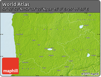 Physical Map of the Area around 57° 25' 7" N, 24° 43' 30" E