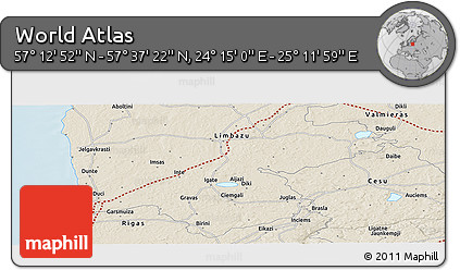 Shaded Relief Panoramic Map of the Area around 57° 25' 7" N, 24° 43' 30" E