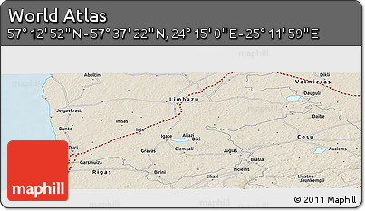 Shaded Relief Panoramic Map of the Area around 57° 25' 7" N, 24° 43' 30" E