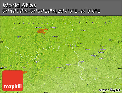 Physical Map of the Area around 57° 25' 7" N, 25° 34' 30" E