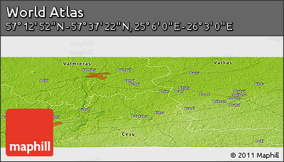 Physical Panoramic Map of the Area around 57° 25' 7" N, 25° 34' 30" E