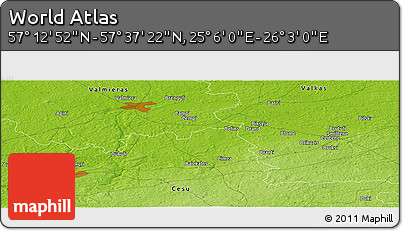 Physical Panoramic Map of the Area around 57° 25' 7" N, 25° 34' 30" E