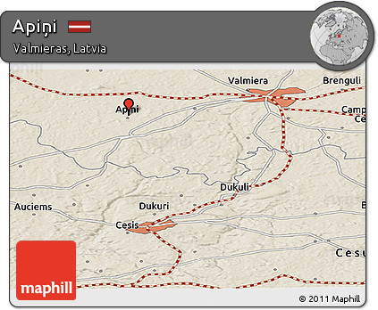 Shaded Relief Panoramic Map of Apiņi