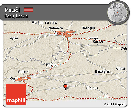 Shaded Relief Panoramic Map of Pauči