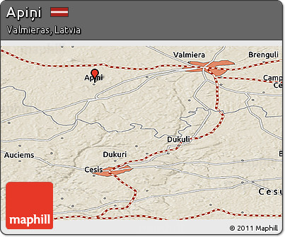 Shaded Relief Panoramic Map of Apiņi