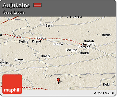 Shaded Relief Panoramic Map of Auļukalns