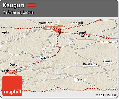 Shaded Relief Panoramic Map of Kauguri