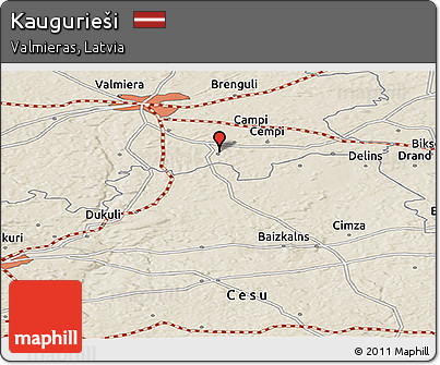 Shaded Relief Panoramic Map of Kaugurieši