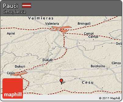 Shaded Relief Panoramic Map of Pauči
