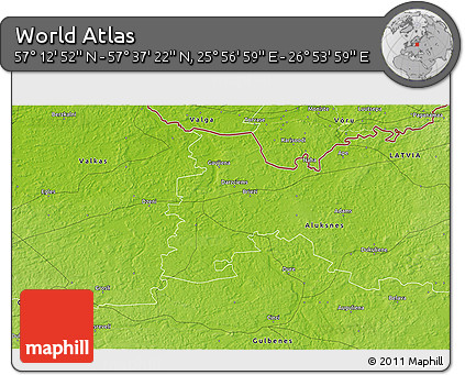 Physical 3D Map of the Area around 57° 25' 7" N, 26° 25' 29" E