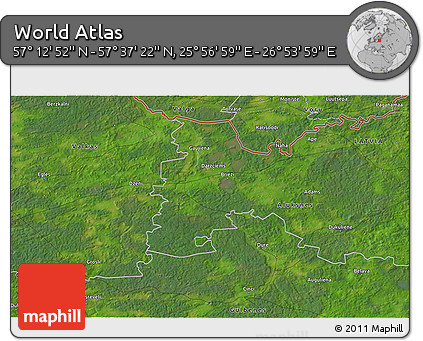 Satellite 3D Map of the Area around 57° 25' 7" N, 26° 25' 29" E