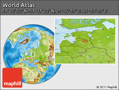 Physical Location Map of the Area around 57° 25' 7" N, 26° 25' 29" E