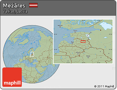 Savanna Style Location Map of Mežāres, hill shading