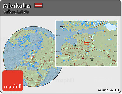 Savanna Style Location Map of Mierkalns, hill shading