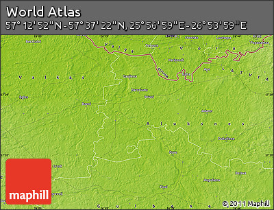 Physical Map of the Area around 57° 25' 7" N, 26° 25' 29" E