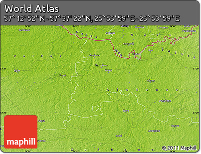 Physical Map of the Area around 57° 25' 7" N, 26° 25' 29" E