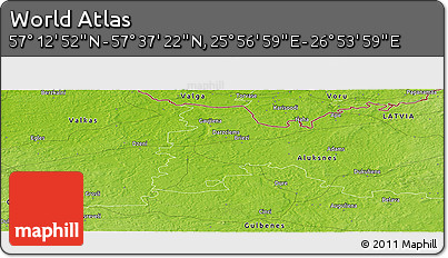 Physical Panoramic Map of the Area around 57° 25' 7" N, 26° 25' 29" E
