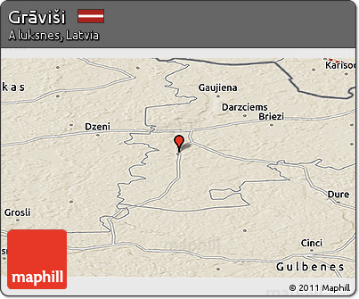 Shaded Relief Panoramic Map of Grāviši