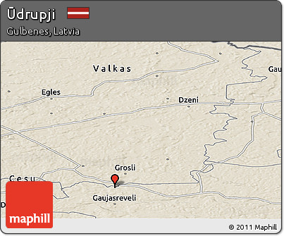 Shaded Relief Panoramic Map of Ūdrupji